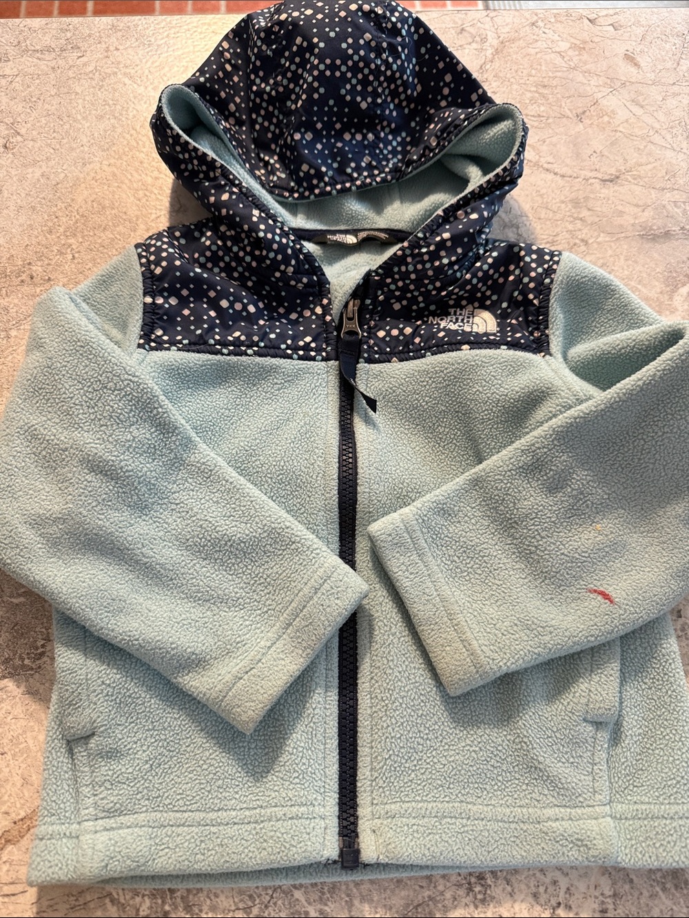 The North Face Light Blue Fleece Hoodie with Navy Printed Yoke